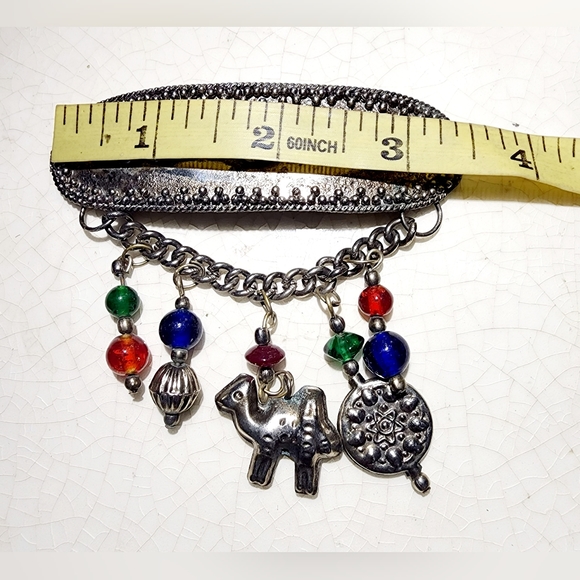Egyptian Revival Moroccan large charm brooch, camel, medallion, beads dangle - Picture 7 of 8